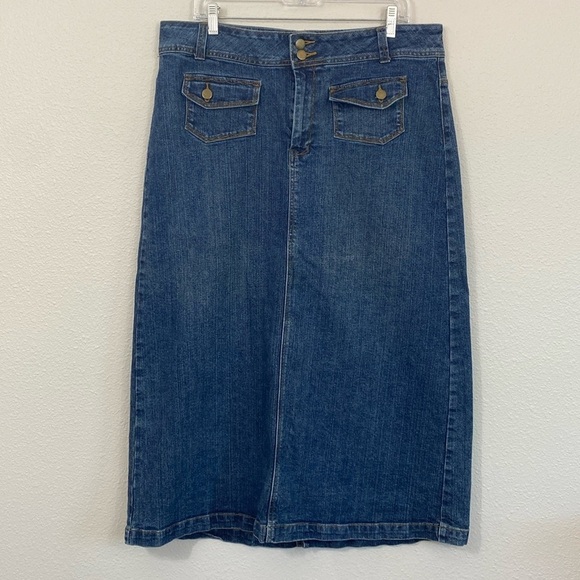 EUC Ashley Stewart Western Embroidery Denim Maxi Skirt size 14 - Picture 1 of 6